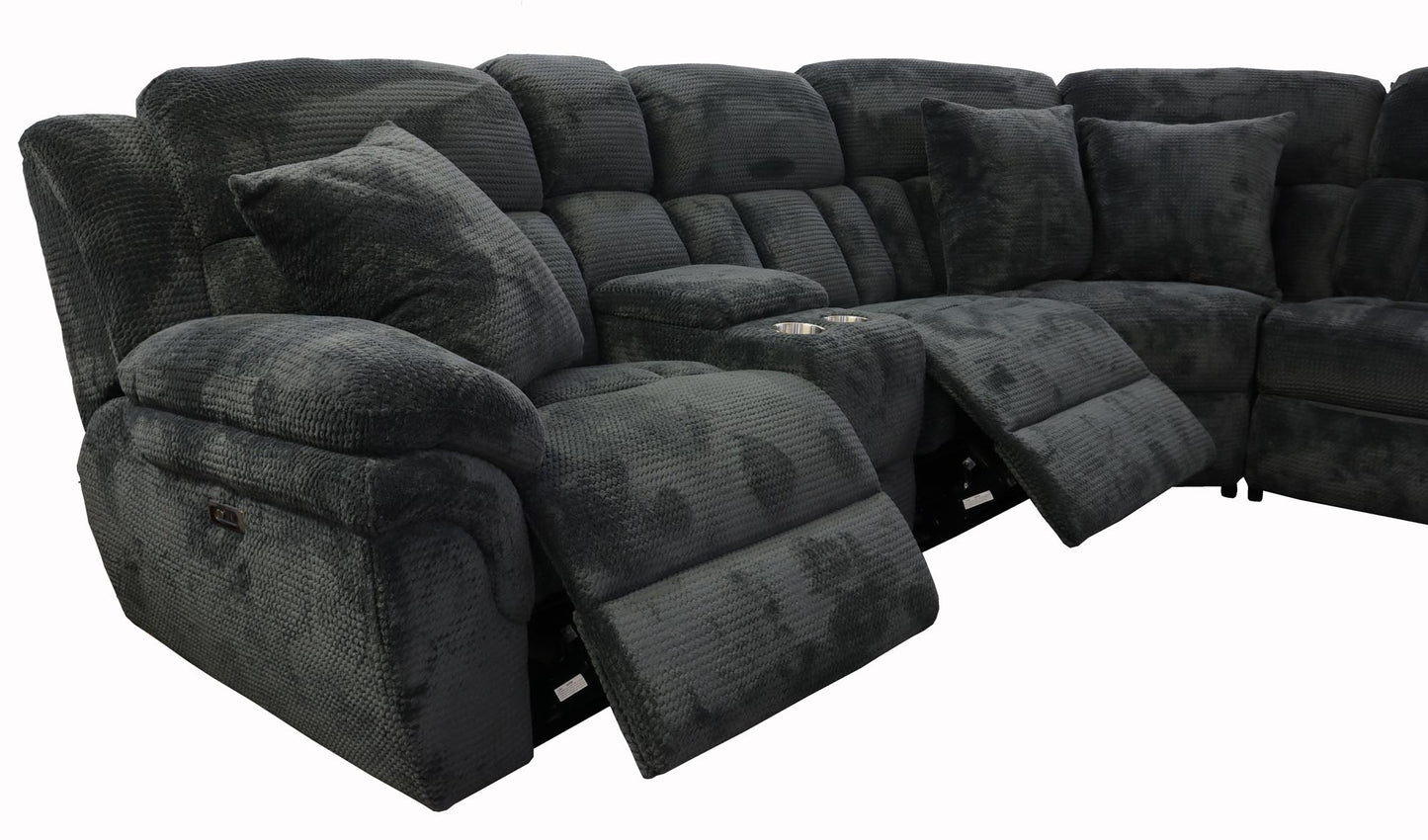 Power Reclining Sectional with Popup Sleeper and Power Chaise - Charcoal Gray