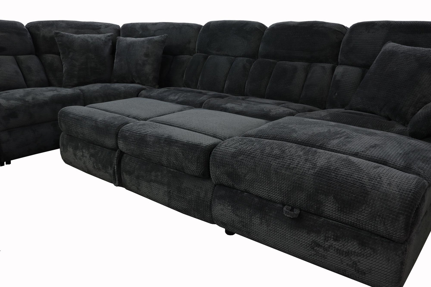 Power Reclining Sectional with Popup Sleeper and Power Chaise - Charcoal Gray