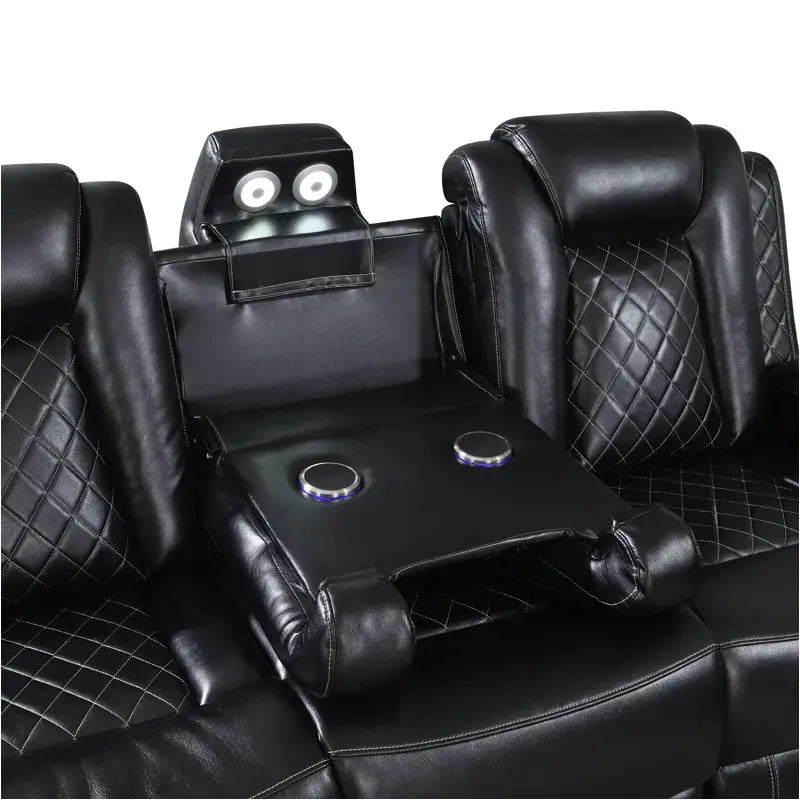 Closeout Orion Black LED Power Headrest and Footrest Sofa and Loveseat