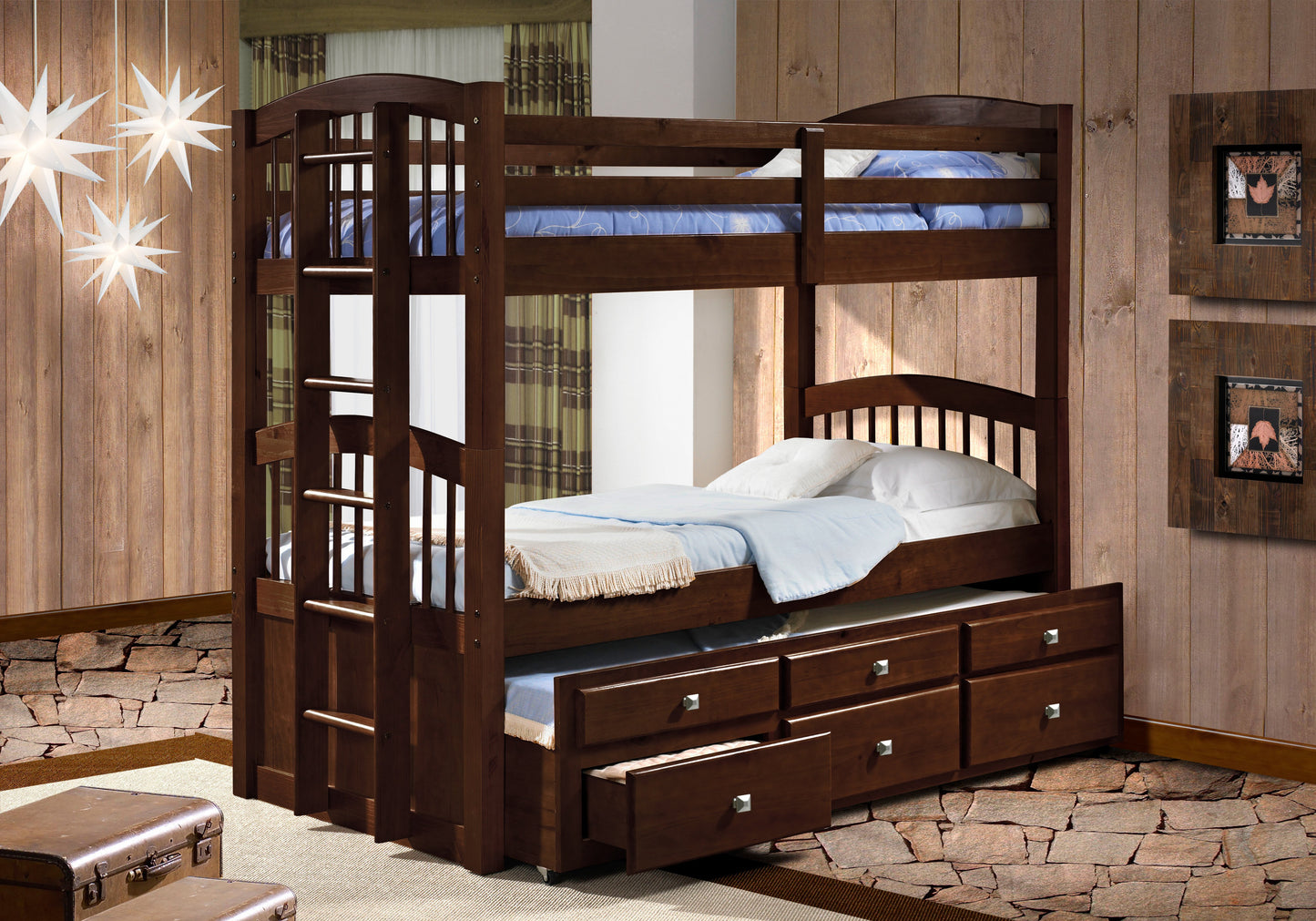 Cappuccino Captain Trundle Twin over Twin Bunkbed