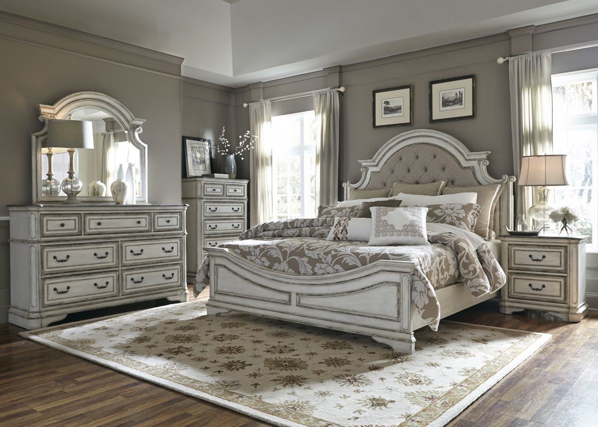 Antique White Magnolia King Bedroom Set