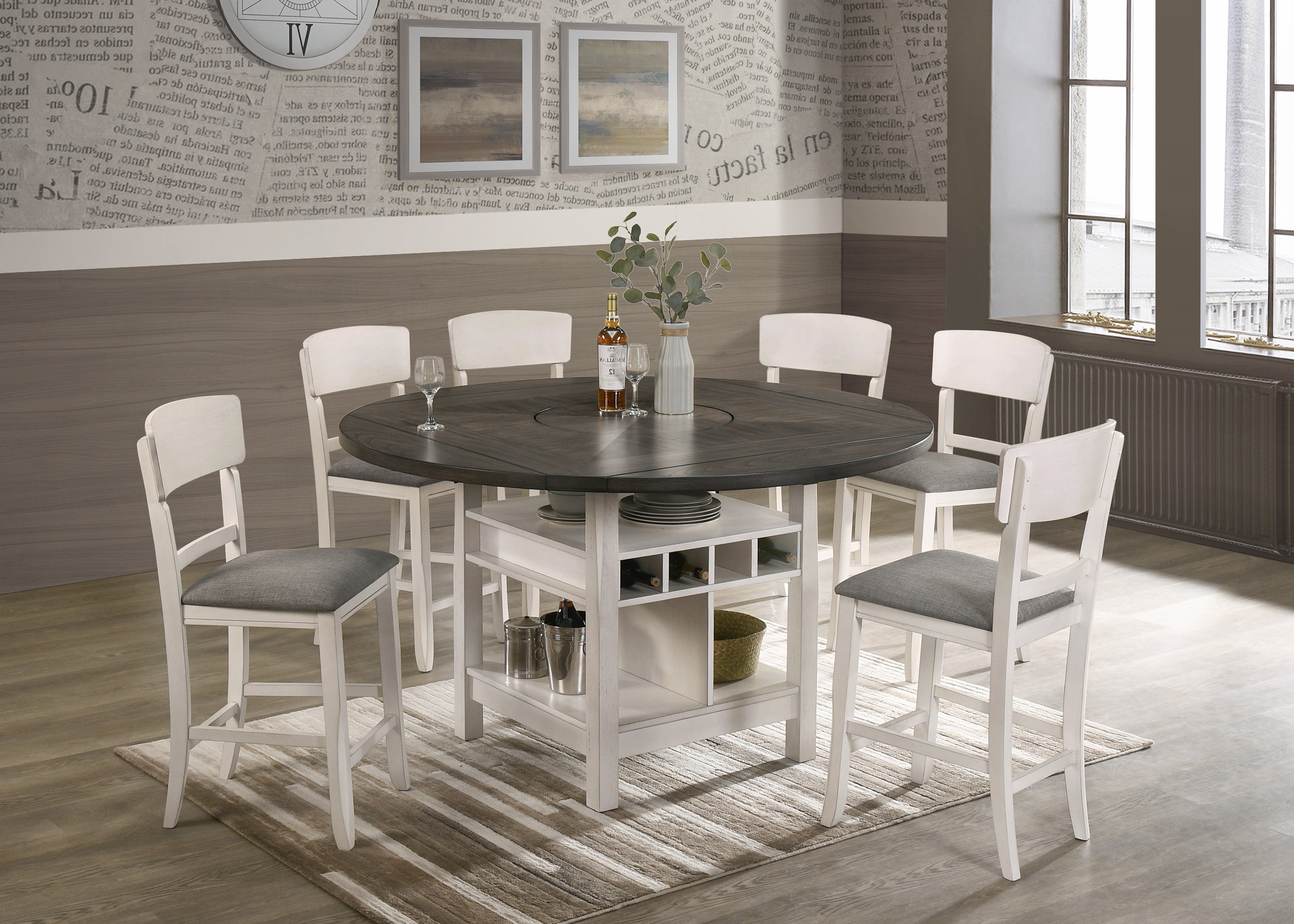 Chalk White Round Drop Leaf Counter Height Dining Set – My