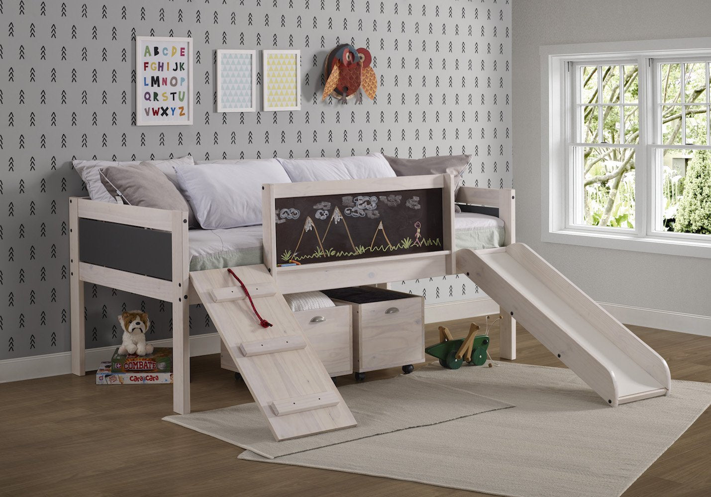 Lil' Artist Chalkboard Loft Bed with Toyboxes