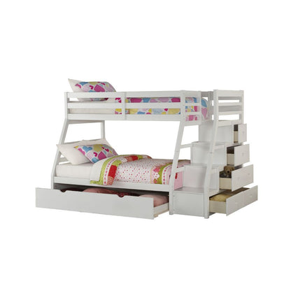 White Stairway Trundle Twin over Full Bunk Bed