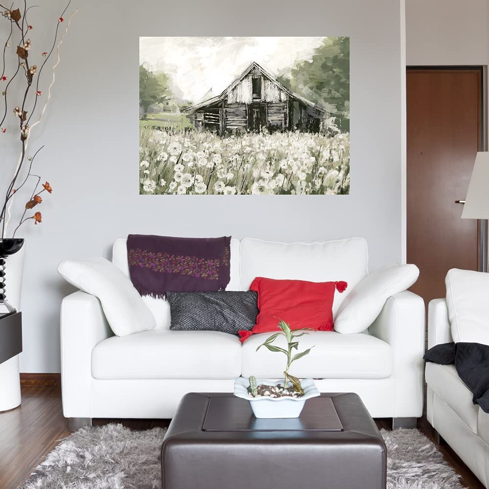 Fine Art Canvas Dandelion Barn Canvas Print by Artist Studio Arts for Living Room, Bedroom, Bathroom, Kitchen, Office, Bar, Dining & Guest Room - Ready to Hang - 32 in x 24 in