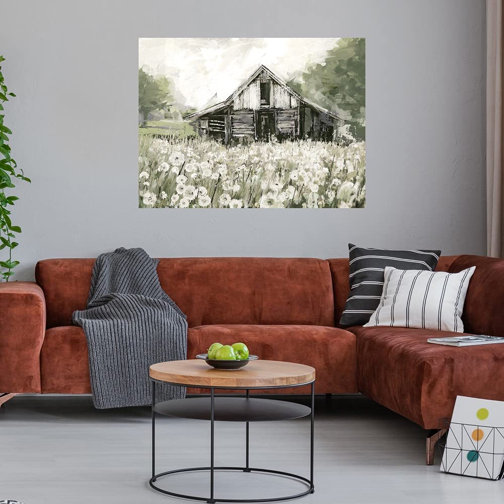 Fine Art Canvas Dandelion Barn Canvas Print by Artist Studio Arts for Living Room, Bedroom, Bathroom, Kitchen, Office, Bar, Dining & Guest Room - Ready to Hang - 32 in x 24 in