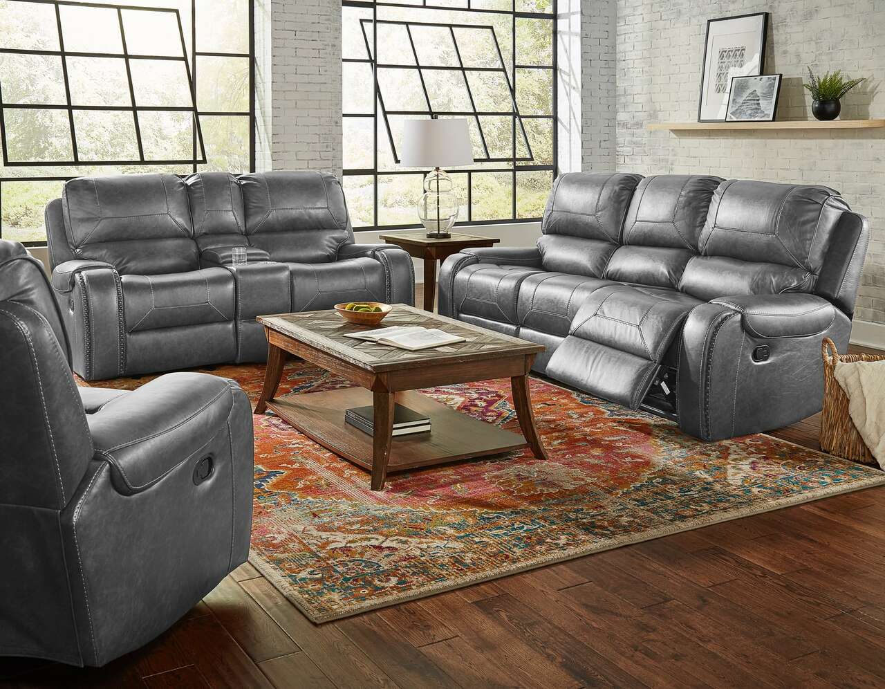 Charcoal Gray USB Reclining Sofa and Glide/Recline Loveseat