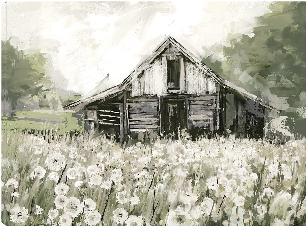 Fine Art Canvas Dandelion Barn Canvas Print by Artist Studio Arts for Living Room, Bedroom, Bathroom, Kitchen, Office, Bar, Dining & Guest Room - Ready to Hang - 32 in x 24 in