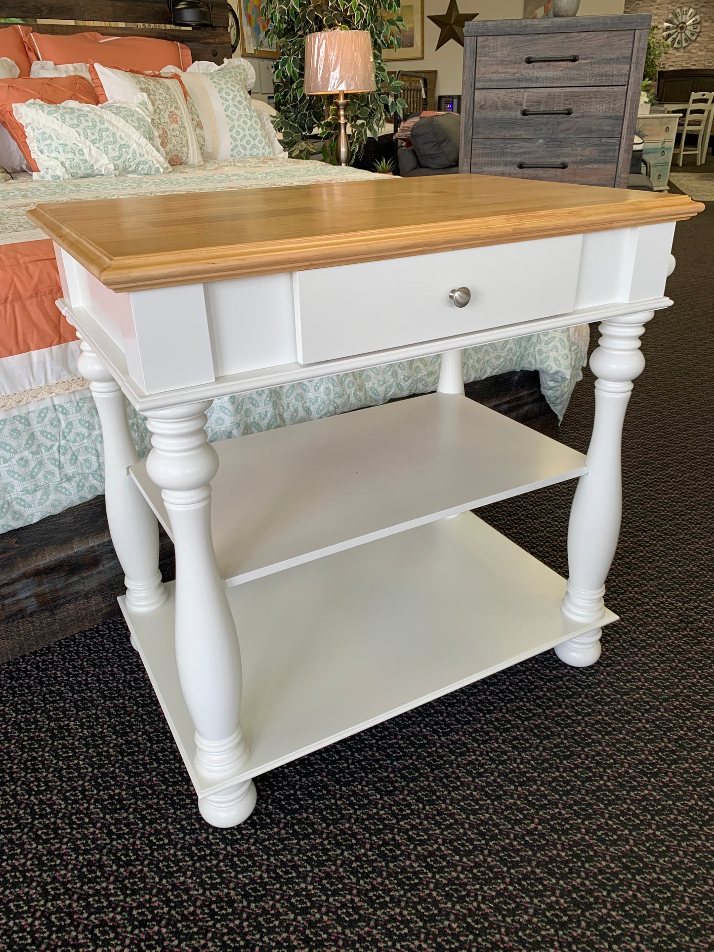 White and Natural Kitchen Island