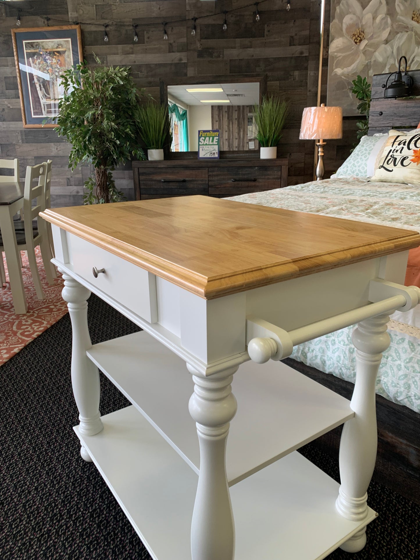 White and Natural Kitchen Island