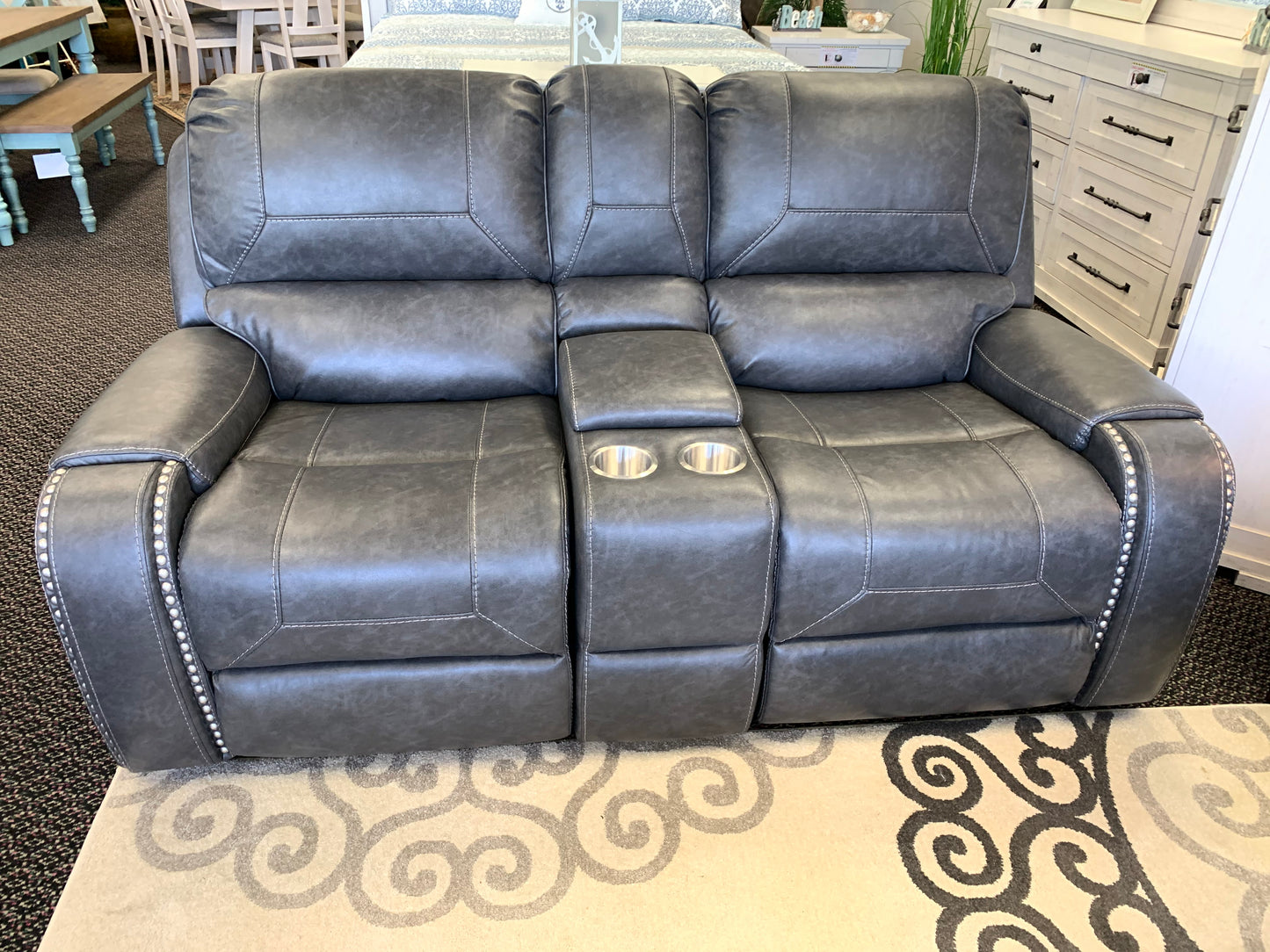 Charcoal Gray USB Reclining Sofa and Glide/Recline Loveseat