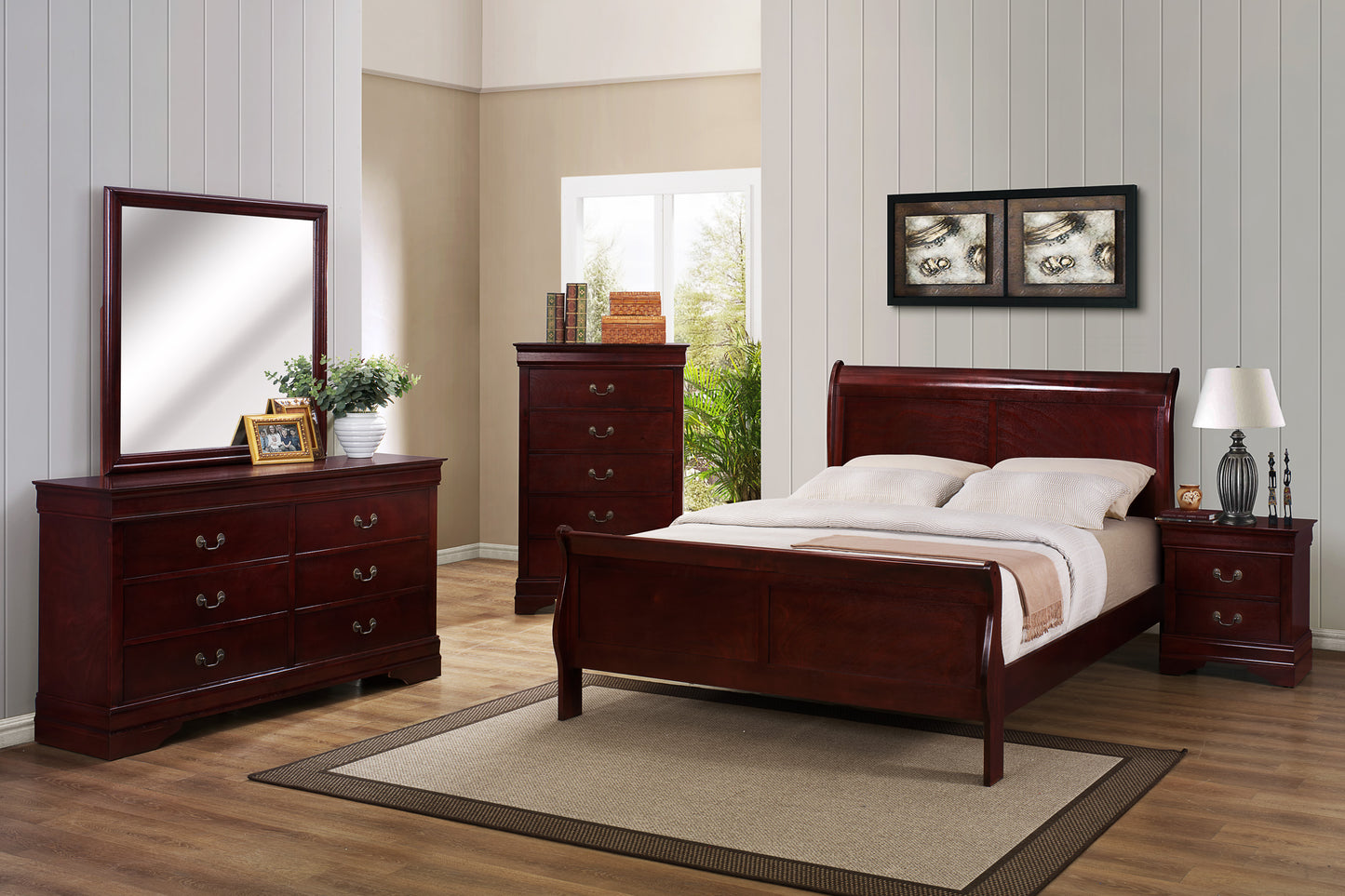 Cherry Full Sleigh Bedroom Set