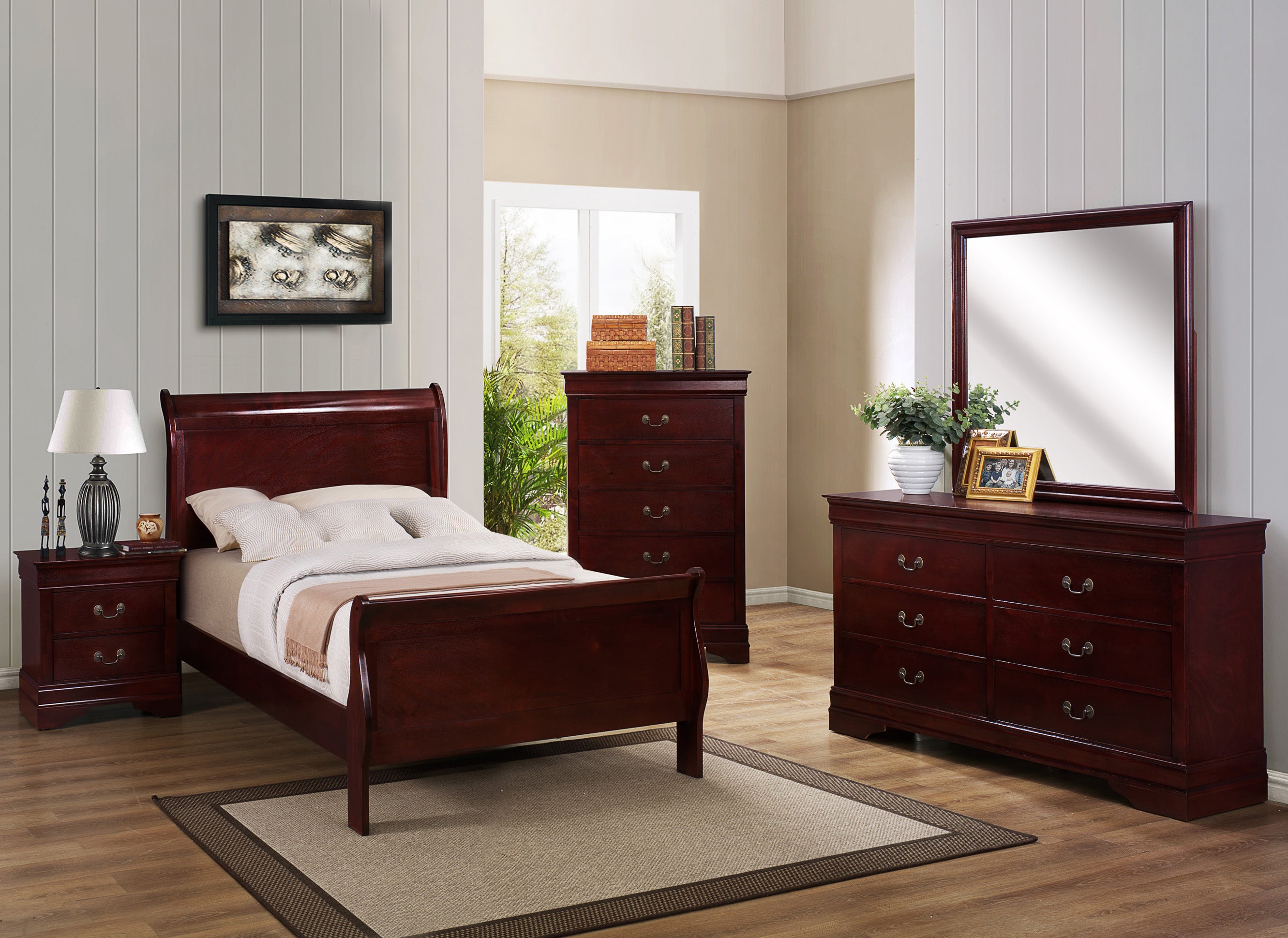 Jamene Philip Cherry Sleigh Bedroom Set B3800 Special 5 Bed Dresser Mirror Nightstand Chest Winston Porter Bed Size: King