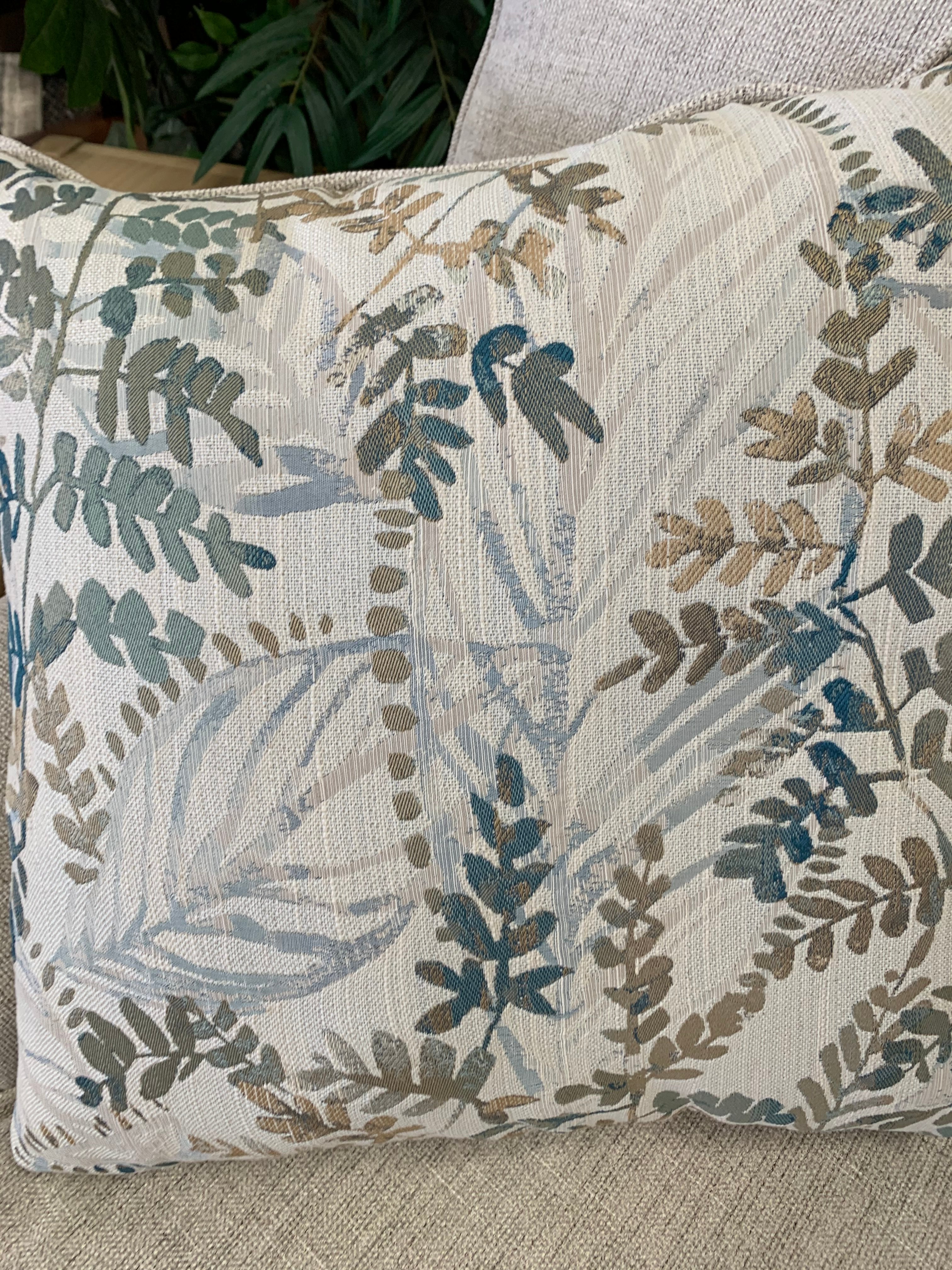 Farmhouse Beige and Green Checked Sofa and Loveseat