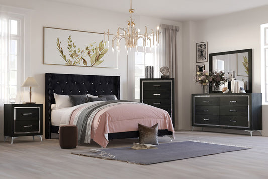 Huxley Contemporary Glam Black Queen Bedroom Set
