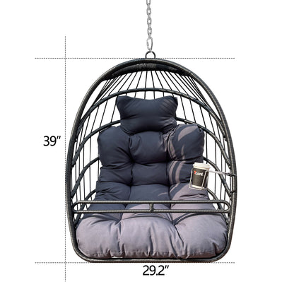 Swing Hammock Egg Basket Chairs Without Stand Indoor Outdoor, UV Resistant Cushion Hanging Chair, Foldable Frame 350lbs Capacity Ceiling Hammock Chair for Patio Porch Backyard Balcony