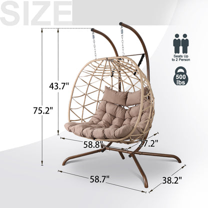 Outdoor Egg Swing Chair with Stand,Thick Cushions and Pillow