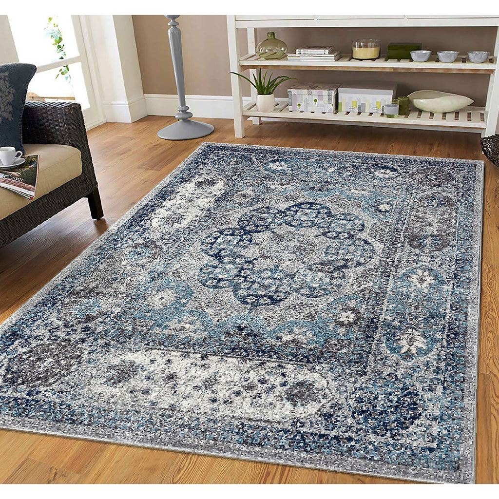 Alexandria Loftus Gray Bordered Area Rug: 6'7" x 6'7"R