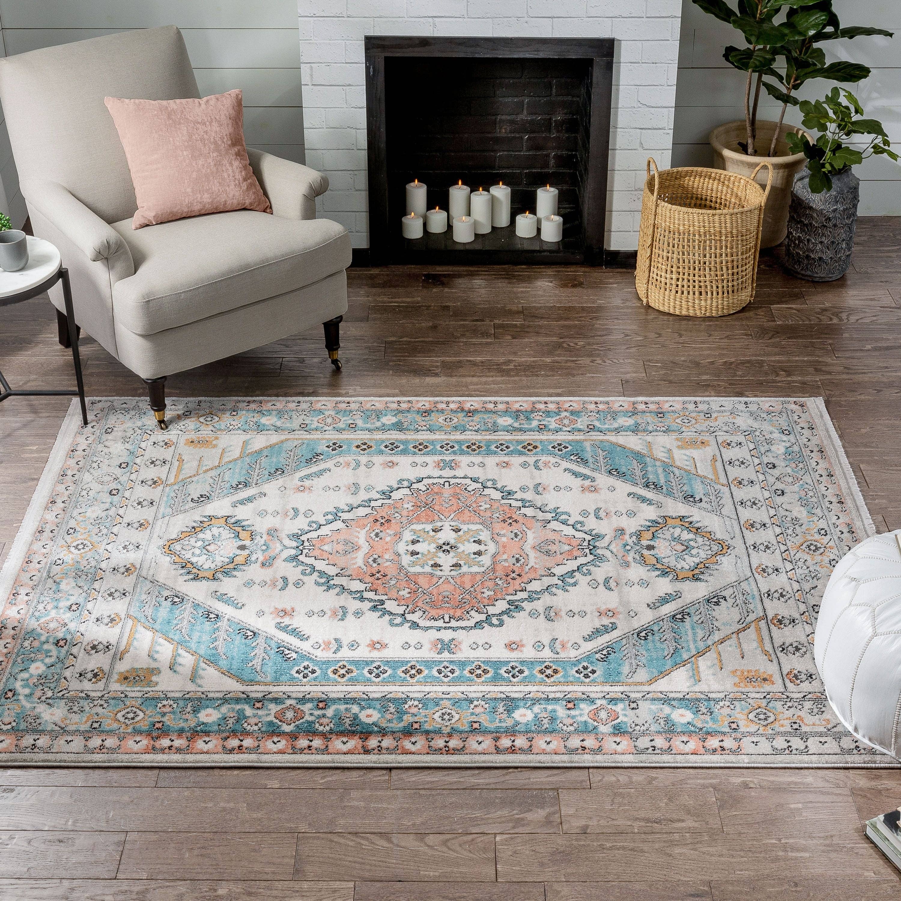 Jane Vintage Bohemian Aztec Tribal Blue Rug: 5'3" x 7'3"