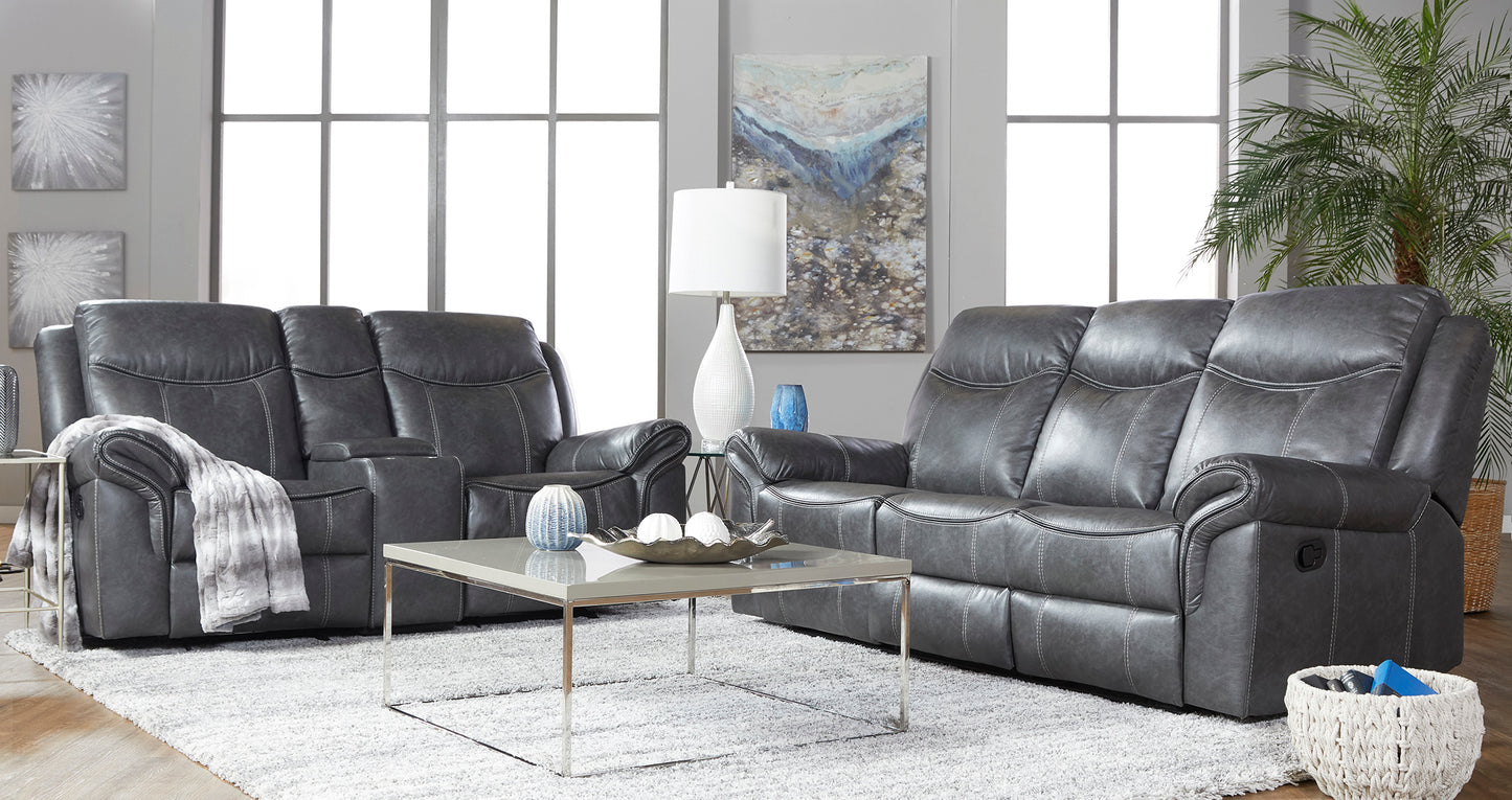 Graphite Gray Reclining USB Storage Sofa and Gliding Reclining Loveseat