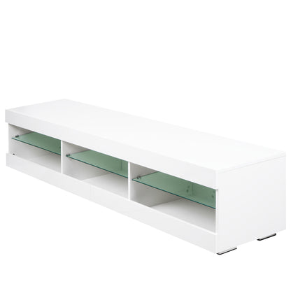 Modern LED TV Stand Entertainment Center with Storage and Glass Shelves High Glossy TV cabinet Table for Living Room Bedroom