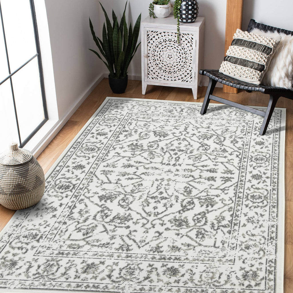 Alpine Fany Bordered Area Rug: Light Gray / 5'3" x 7'6"