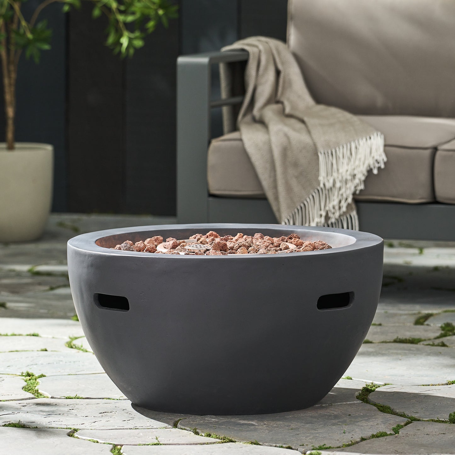 27" Bowl Shaped MGO 40,000 BTU Propane Fire Pit, Dark Grey (Tank Cover not Included)