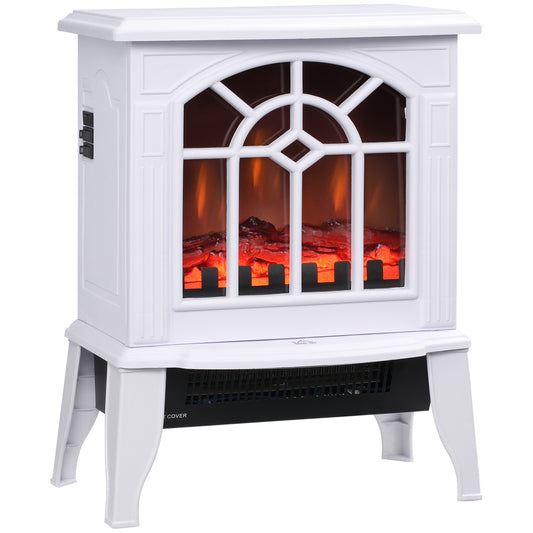 HOMCOM Electric Fireplace Stove, 18" Freestanding Fireplace Heater with Realistic Flame, Overheating Protection, Portable, 750W/1500W, White