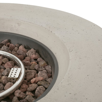 Outdoor 50,000 BTU Round MgO Concrete Propane Fire Pit, Light Grey (Tank Cover not Included)