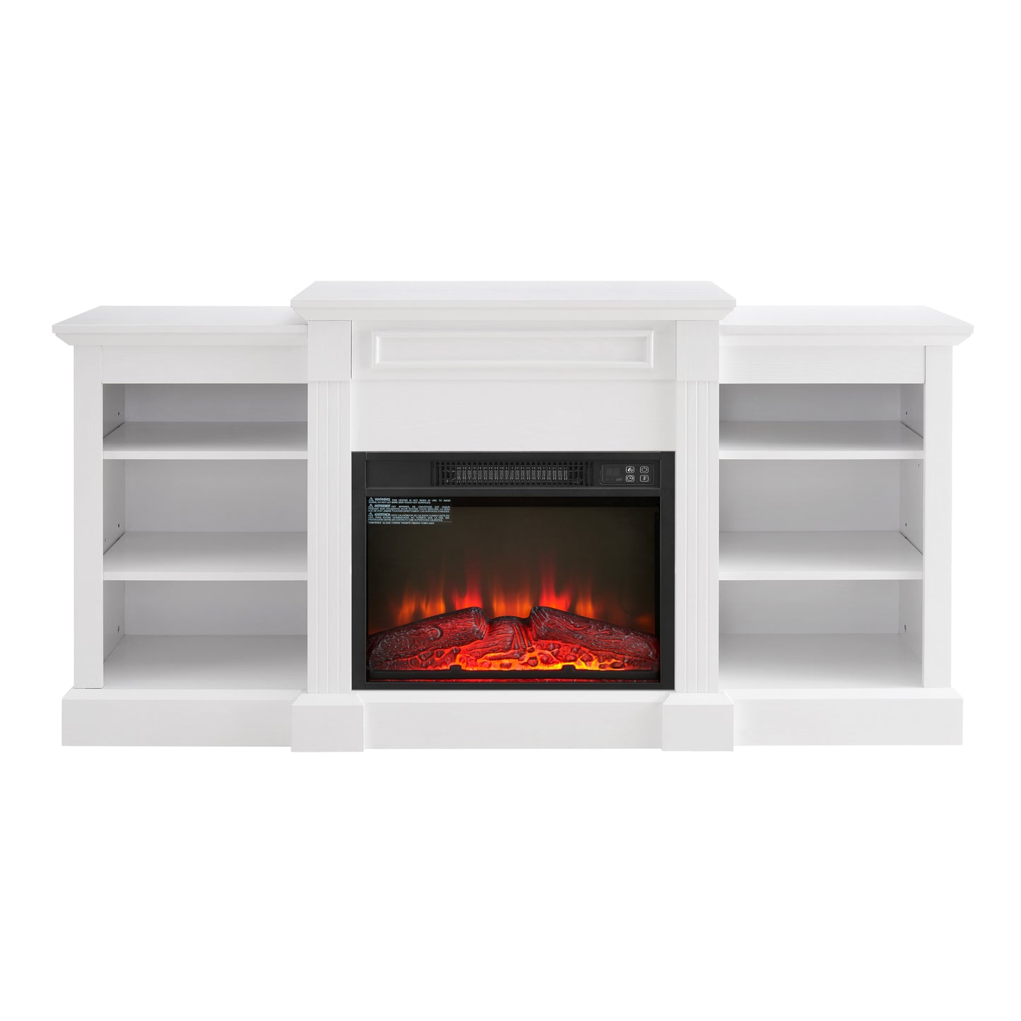 Media Console Table with Large Storage Cabinet, with 23" Fireplace Insert, for TV Up to 70'', Modern TV Media Entertaionment Stand, White, 65.75"W*17"D*32.48"H