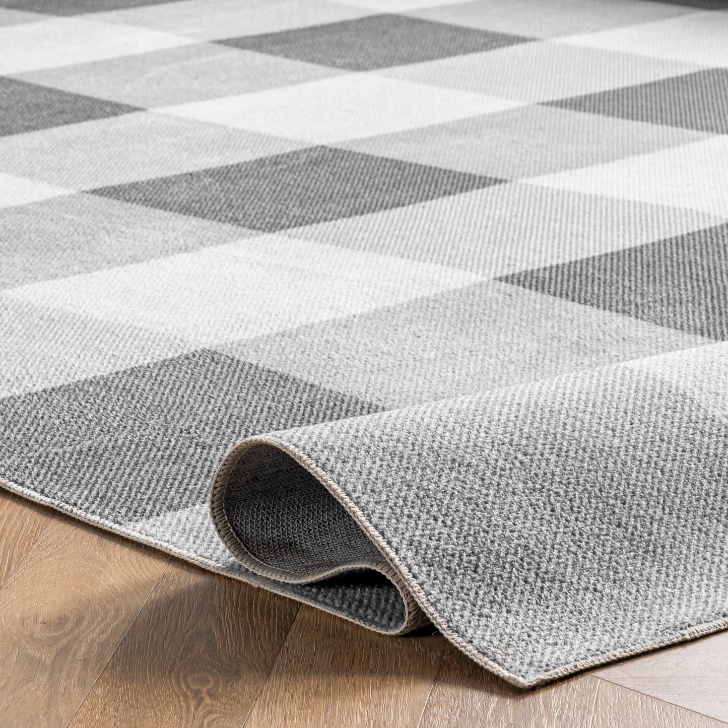 Buffalo Plaid Washable Area Rug: Gray / Rectangle / 5' x 8'