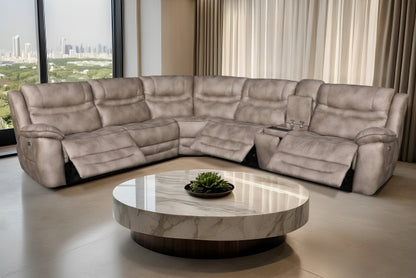 Sand USB Power Reclining Sectional with Wireless Charging Station