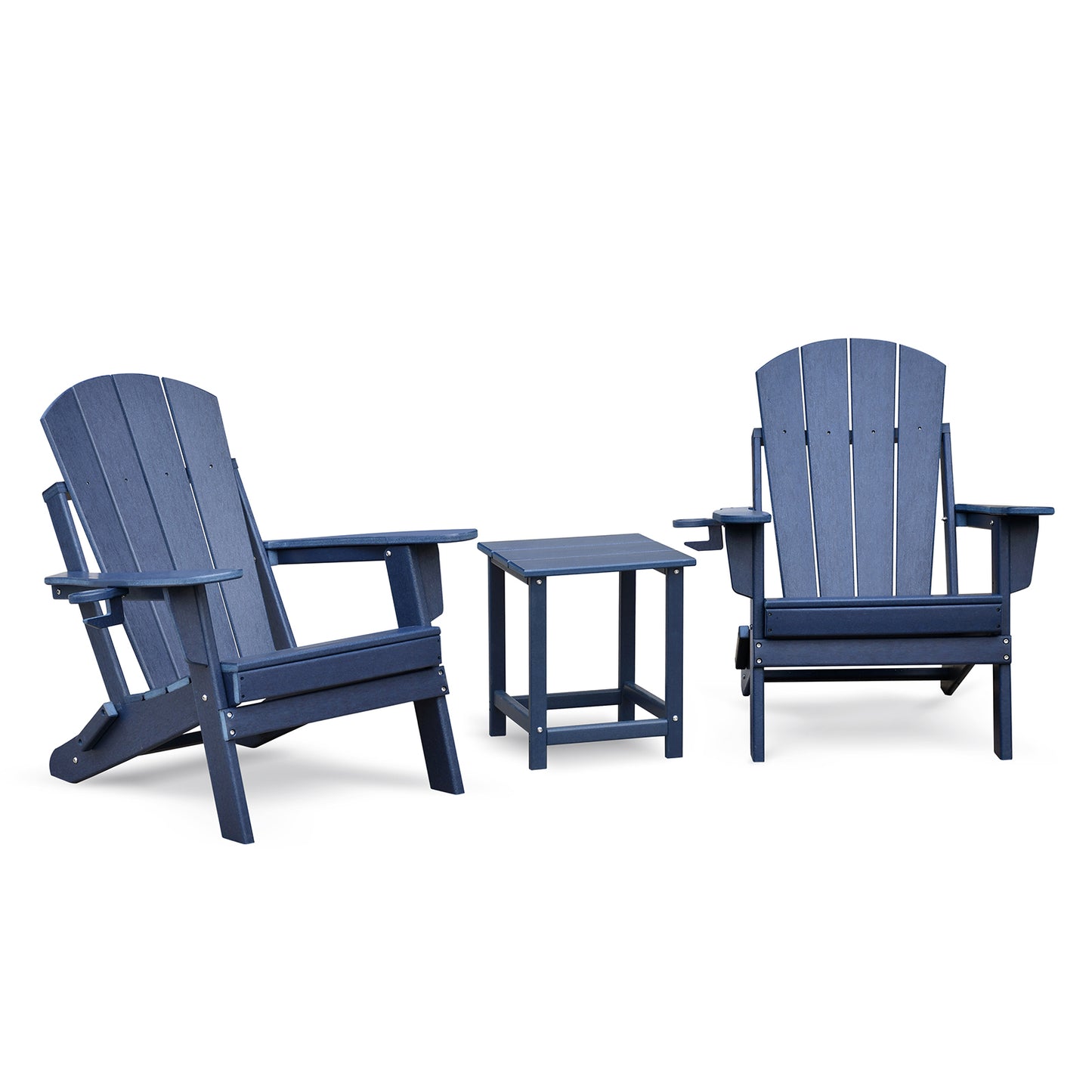 Folding Outdoor Adirondack Chair Set of 2 and Table Set,HDPE All-weather Folding Fire Pit Chair, Ergonomic Design Patio Lawn Chair for Outside Deck Garden Backyardf Balcony, Navy Blue