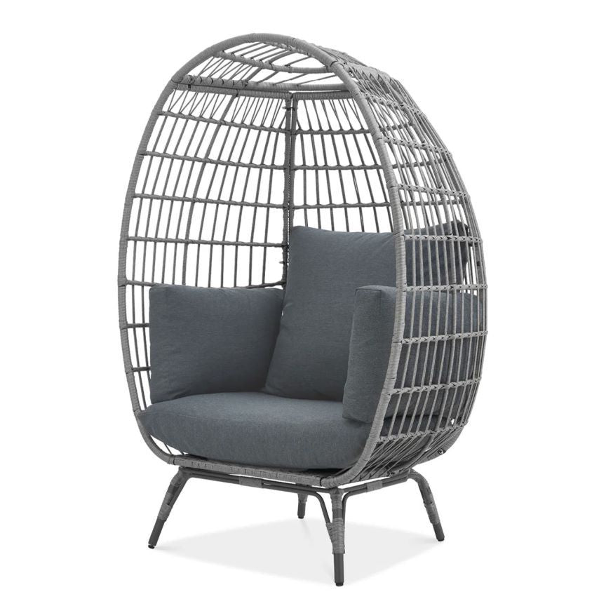 Large Outdoor Egg Chair, Indoor Patio Wicker Basket Chair with Cushion, Rattan Egg Chairs for Bedroom, Outside, Balcony,Grey