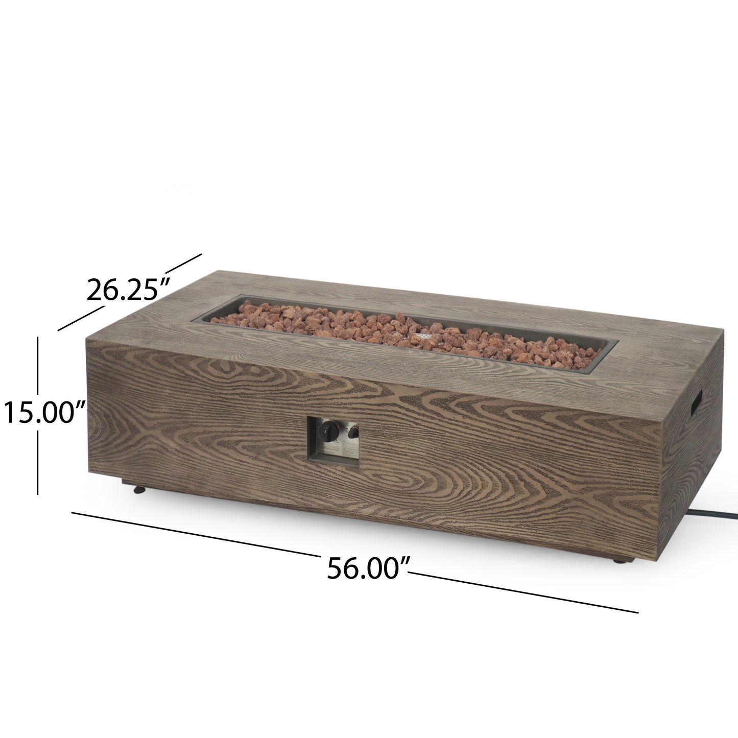 56" Outdoor 50,000 BTU Rectangular Iron Propane Fire Pit, Brown Wood Pattern (Tank Cover not Included)