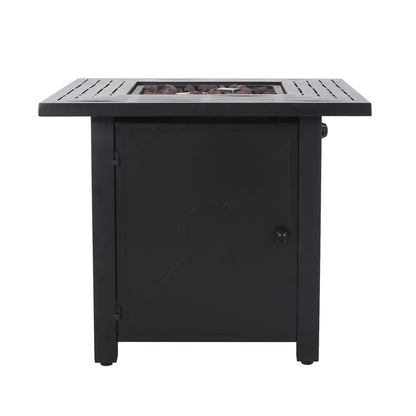 Outdoor Patio Propane Fire Pit 24.5'' H x 28'' W Square Iron Gas-burning Fire Table - 40,000 BTU, Tank in side, Black