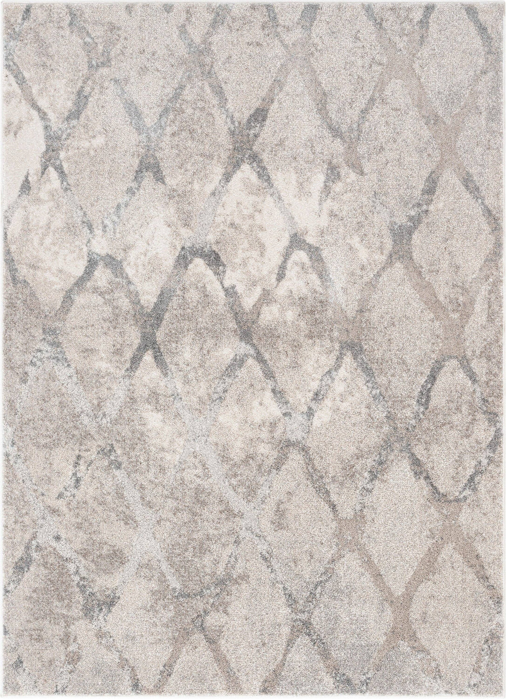 Cecil Moroccan Lattice Trellis Ivory Vintage Rug: 5'3" x 7'3"