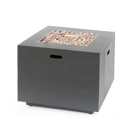 33" Outdoor Iron Square Propane Fire Pit, Tank Inside, Brushed Brown - 50,000 BTU