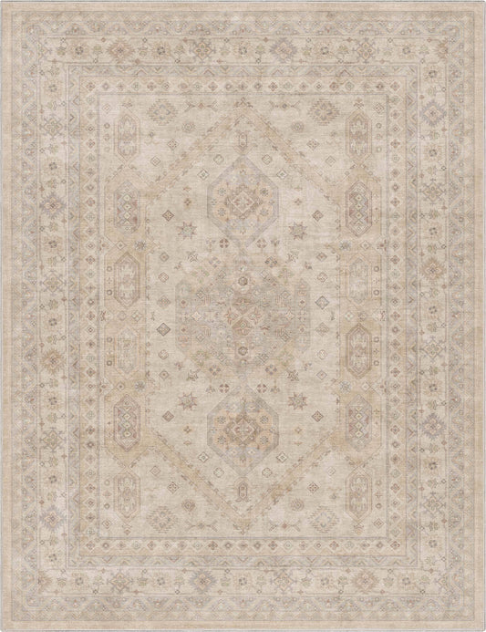 Nicosia Vintage Tribal Medallion Beige Flat-Weave Rug: Rectangular / 5'3" x 7'3"