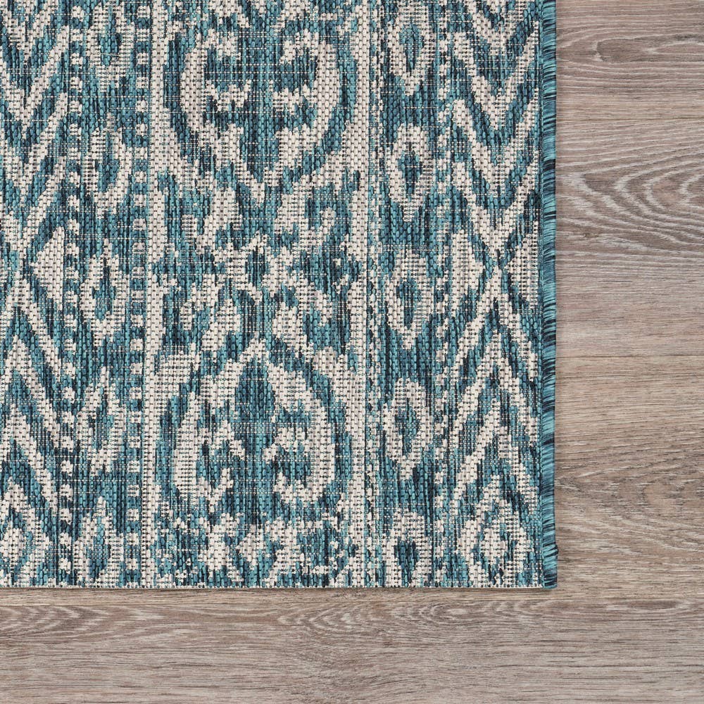 Sylvestra Geometric Blue/Green Indoor/Outdoor Area Rug: Ivory/Teal / 5' x 8'