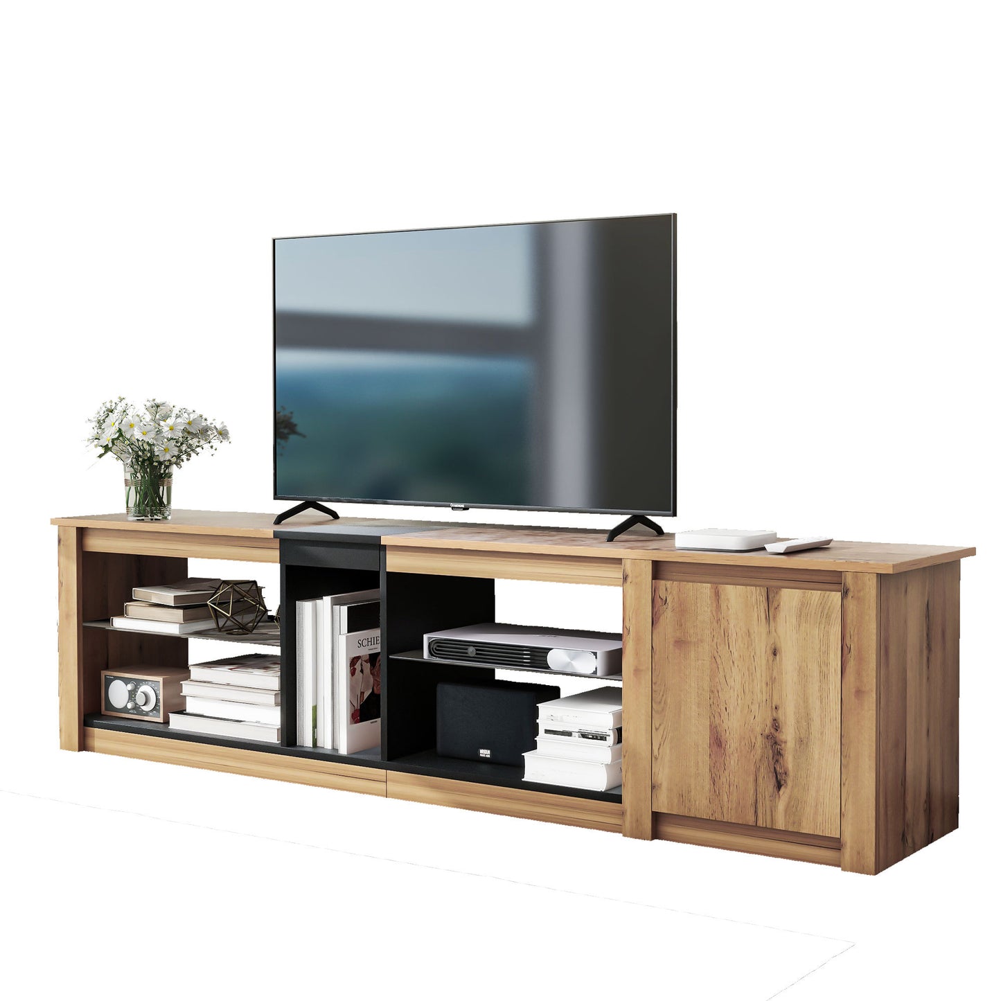 ModernTV Stand for TVs up to 80'' , Media Console with Multi-Functional Storage, Entertainment Center  with LED Light, TV cabinet for living room,Bedroom