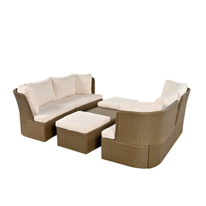 U_Style  Customizable Outdoor Patio Furniture Set, Wicker Furniture Sofa Set with Thick Cushions, Suitable for Backyard, Porch.