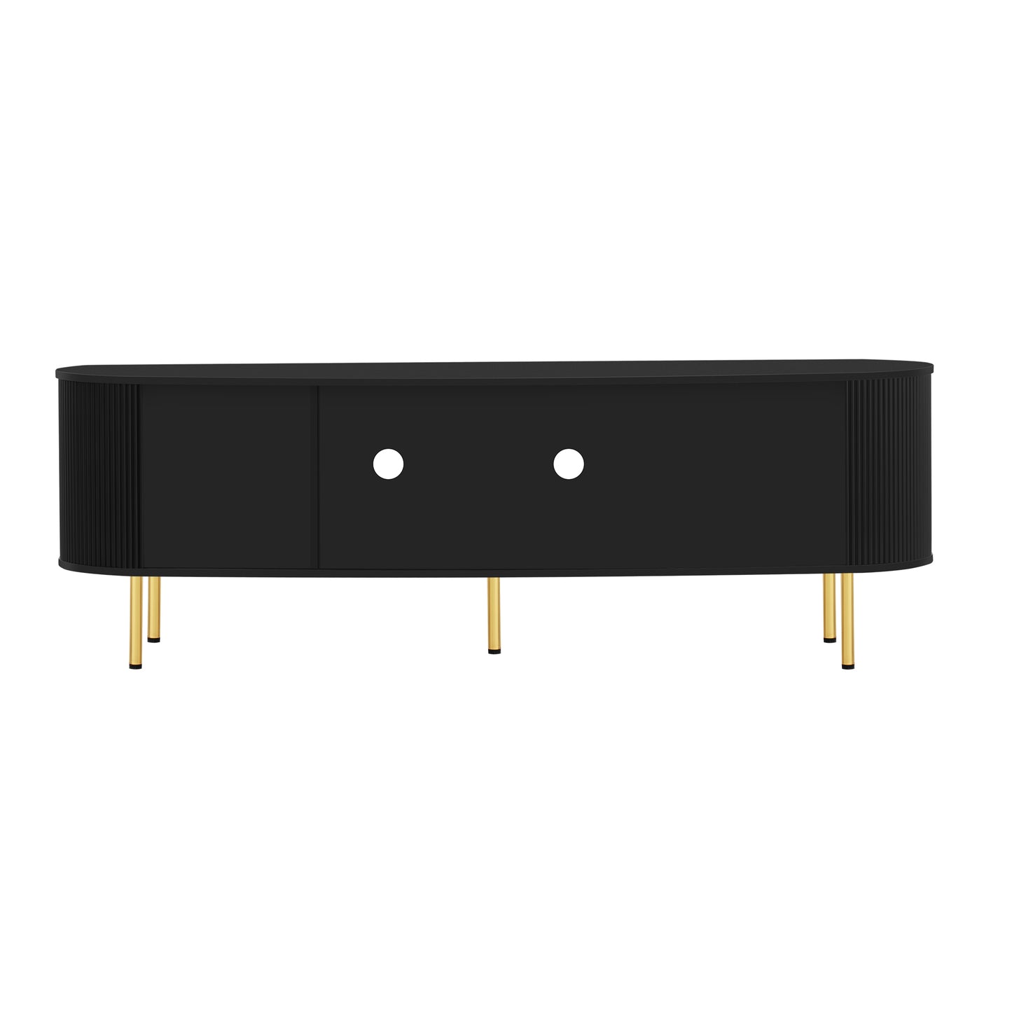 Modern TV Stand for TVs up to 80 Inches, Entertainment Center with 4 Cabinets, Wood Media Console with Metal Legs and Handles for Living room, Black