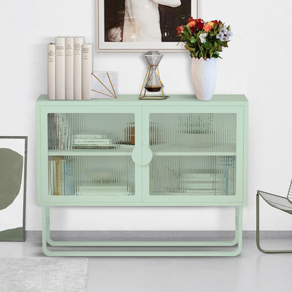 Stylish Tempered Glass Cabinet Credenza with 2 Fluted Glass Doors Adjustable Shelf U-shaped Leg Anti-Tip Dust-free Enclosed Cupboard for Kitchen Living Room Light Green