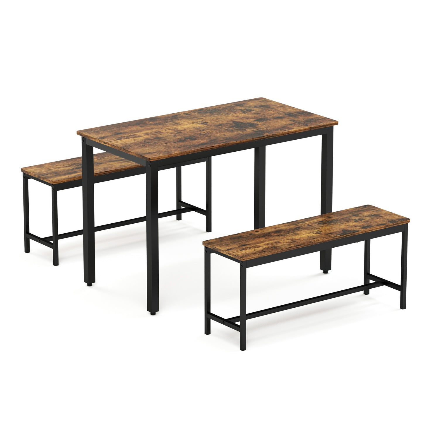 Dining Table Set, Bar Table with 2 Dining Benches, Kitchen Table Counter with Chairs, Industrial for Kitchen Breakfast Table, Living Room, Party Room, Rustic Brown and Black,43.3″L x23.6″W x 29.9″H