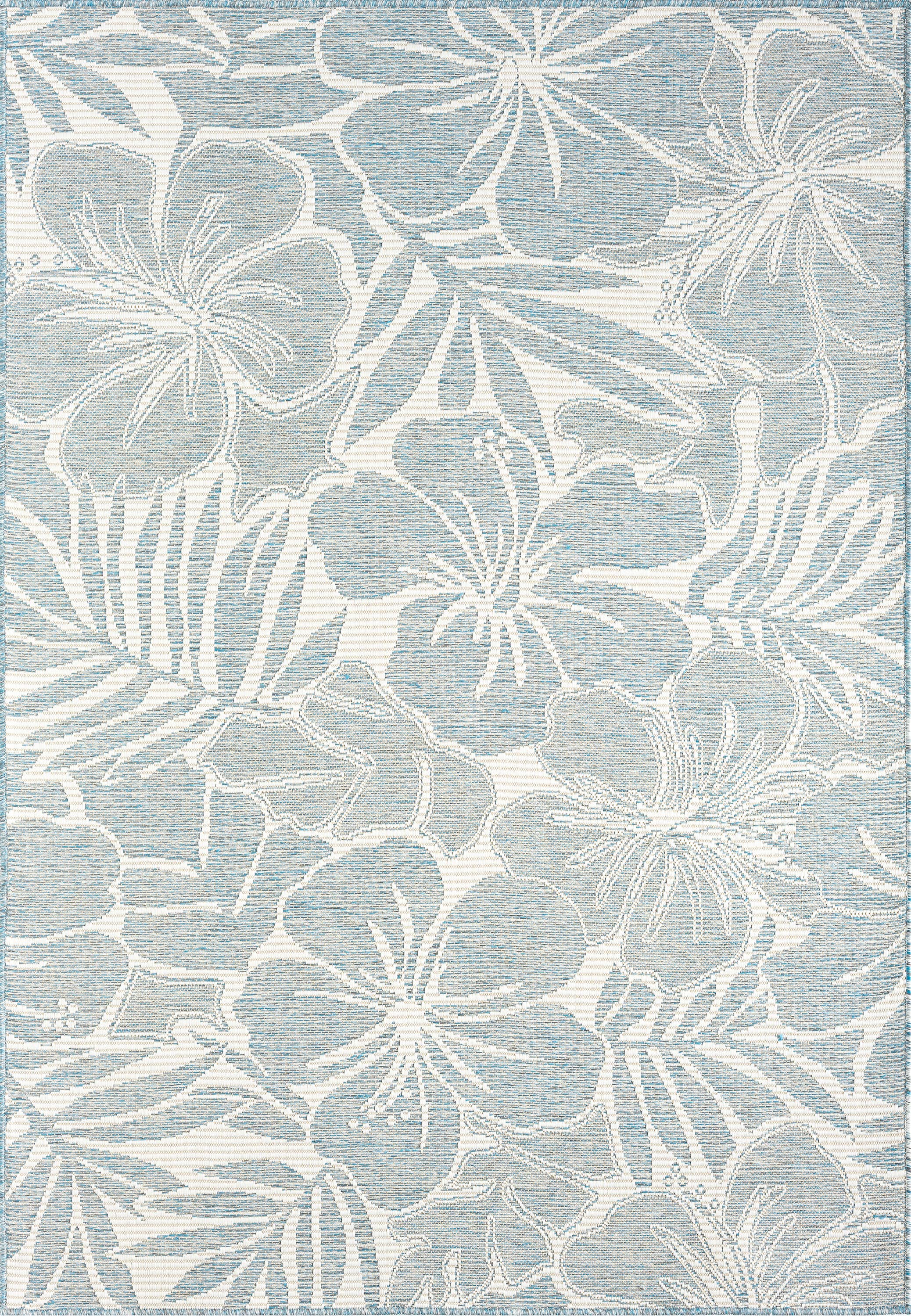 Ocean Blue Tropical Flower Indoor/Outdoor Area Rug: 5'3" x 7'6"