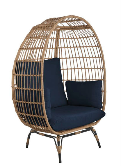 Lucinda Egg Cushions Patio Lounge Chair, Large, Natural/Navy