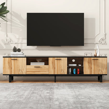 Modern TV Stand with 4 Cabinets& Open Shelves, Color-matching Media Console Table for TVs up to 80'', Entertainment Center with Drop Down Door for Living Room, Bedroom, Home Theatre