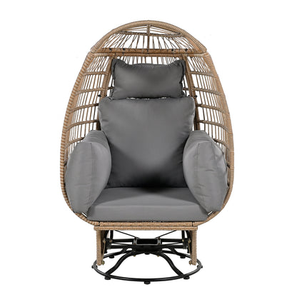 TREXM Outdoor Swivel Chair with Cushions, Rattan Egg Patio Chair with Rocking Function for Balcony, Poolside and Garden (Natural Wicker + Grey Cushion)