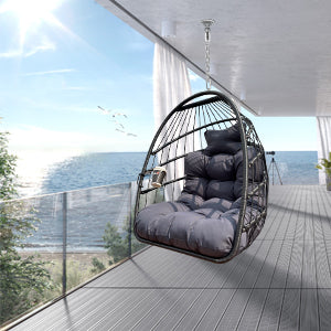 Swing Hammock Egg Basket Chairs Without Stand Indoor Outdoor, UV Resistant Cushion Hanging Chair, Foldable Frame 350lbs Capacity Ceiling Hammock Chair for Patio Porch Backyard Balcony